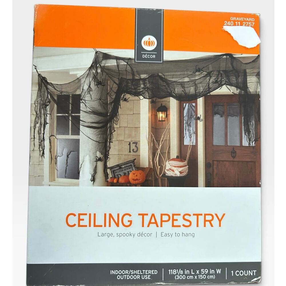 Halloween Ceiling Tapestry Black Spider Web Large Spooky Decor 1181/8” L 59”W